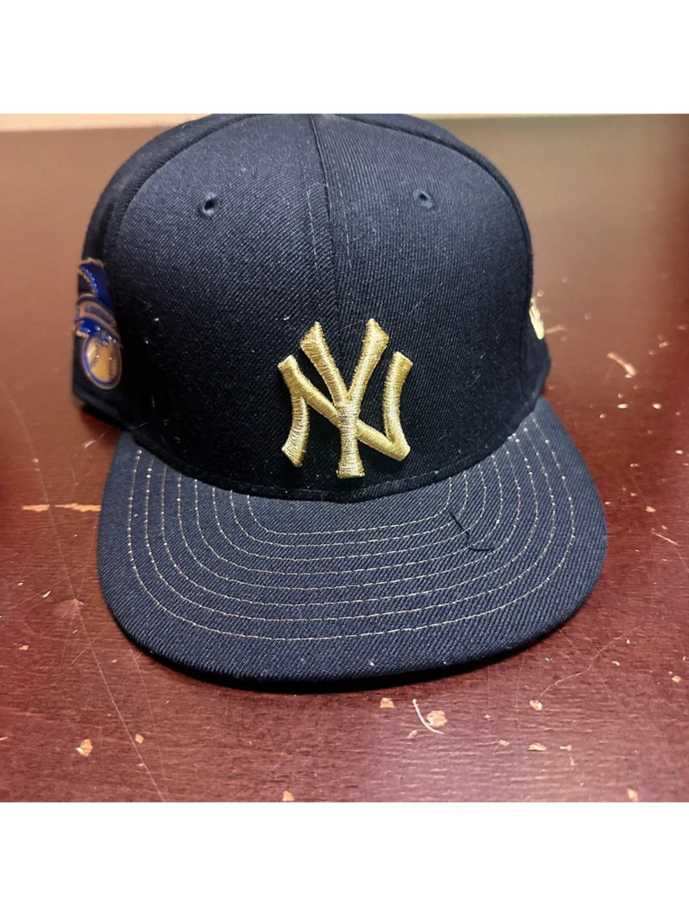 New York Yankees blue gold new era fitted hat size 7 3/8